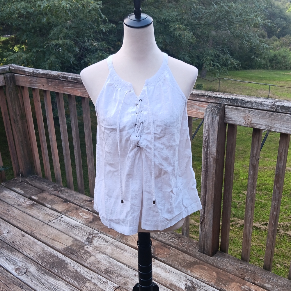 Faded Glory White Halter Top with Lace Up Detail, Size Medium (8-10)
